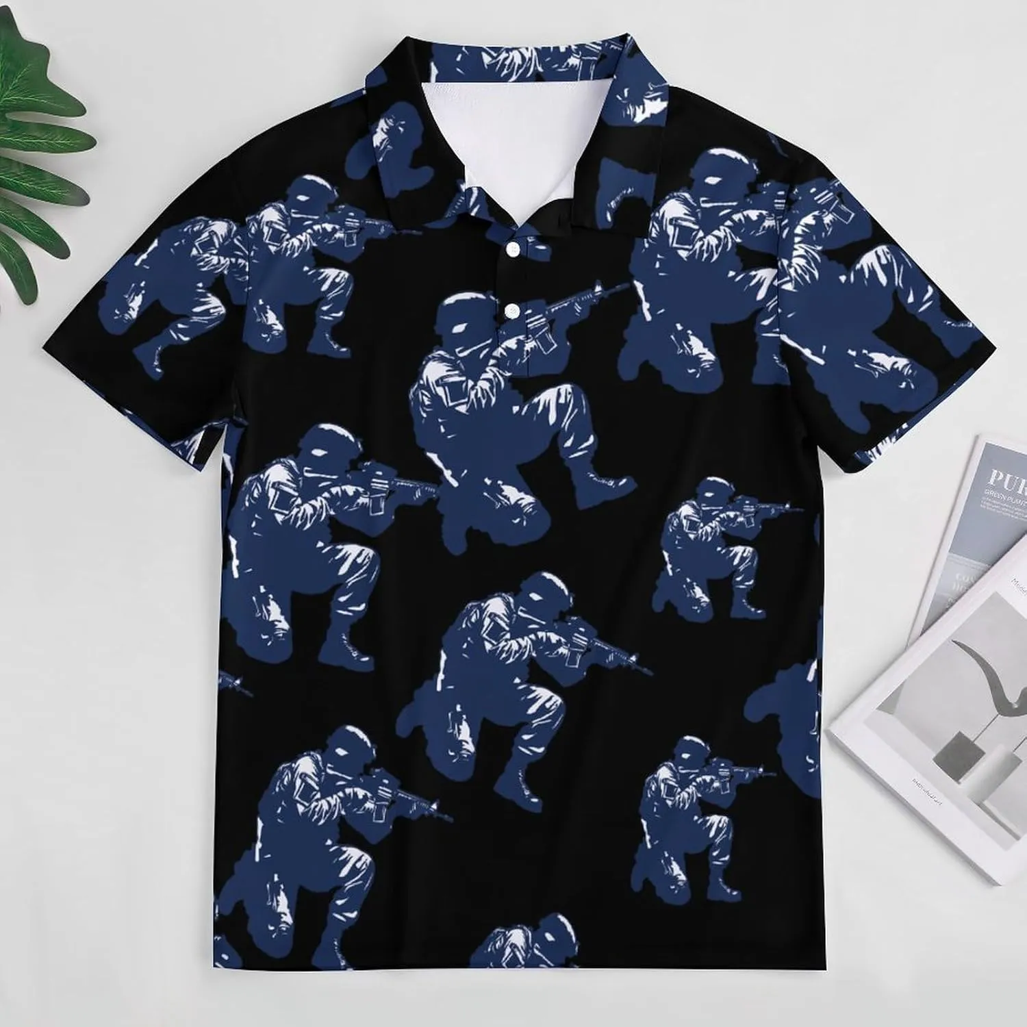 Shooting Silhouette Navy Blue Mens Polo Shirts Quick Dry Short Sleeve T-shirts Slim Tennis Collared Tees Tops