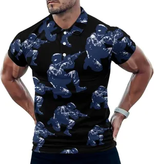 Shooting Silhouette Navy Blue Mens Polo Shirts Quick Dry Short Sleeve T-shirts Slim Tennis Collared Tees Tops