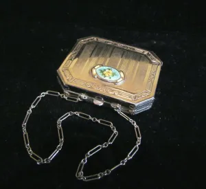 Silver And Guilloche Compact Purse 1920's Guilloche Dance Wristlet Compact