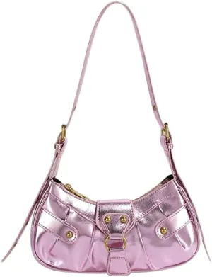 Silver Crossbody Purse Y2K Metallic Shoulder Bags for Women Leather Punk Saddle Hobo Purses