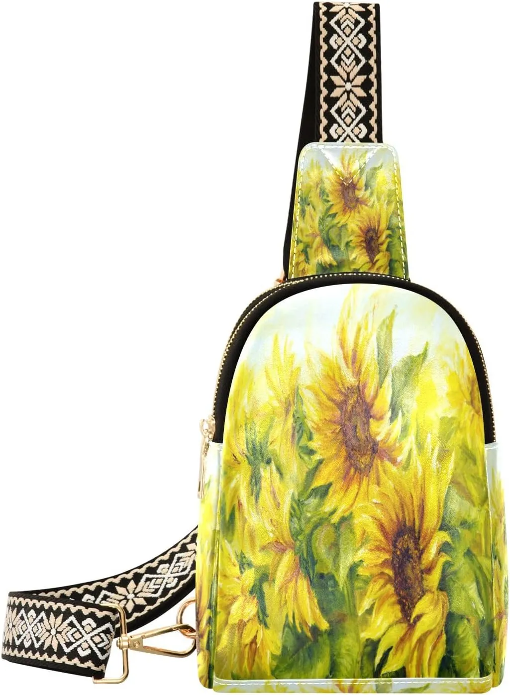 Small Sling Bag Waist Packs Leather Crossbody Packs Chest Bag Beautiful Sunflowers for Women Travel Belt Purse