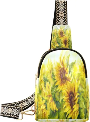Small Sling Bag Waist Packs Leather Crossbody Packs Chest Bag Beautiful Sunflowers for Women Travel Belt Purse