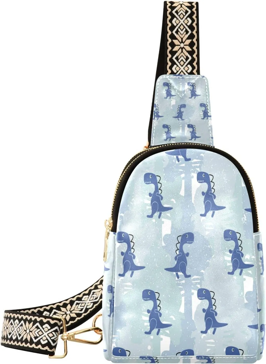 Small Sling Bag Waist Packs Leather Crossbody Packs Chest Bag Blue Cartoon Dinosaur for Women Travel Belt Purse