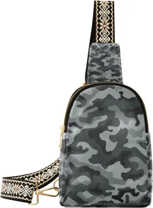 Small Sling Bag Waist Packs Leather Crossbody Packs Chest Bag Camouflage Pattern for Women Travel Belt Purse