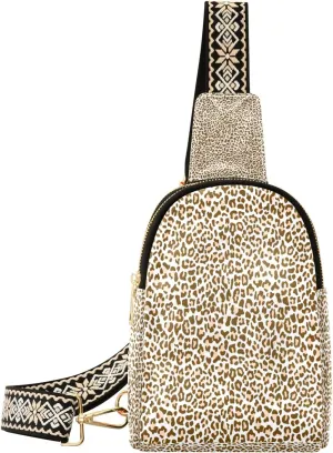 Small Sling Bag Waist Packs Leather Crossbody Packs Chest Bag Colorful Leopard Print for Women Travel Belt Purse