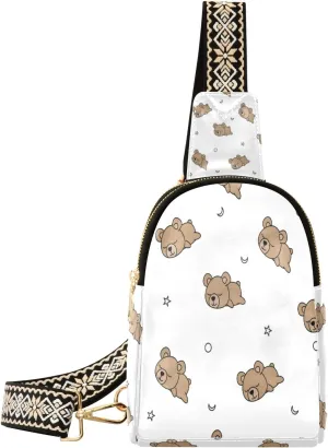 Small Sling Bag Waist Packs Leather Crossbody Packs Chest Bag Cute Shiba Bear for Women Travel Belt Purse