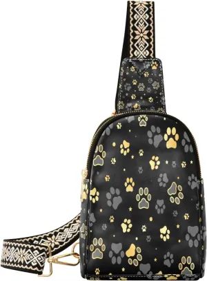 Small Sling Bag Waist Packs Leather Crossbody Packs Chest Bag Dog Footprint for Women Travel Belt Purse