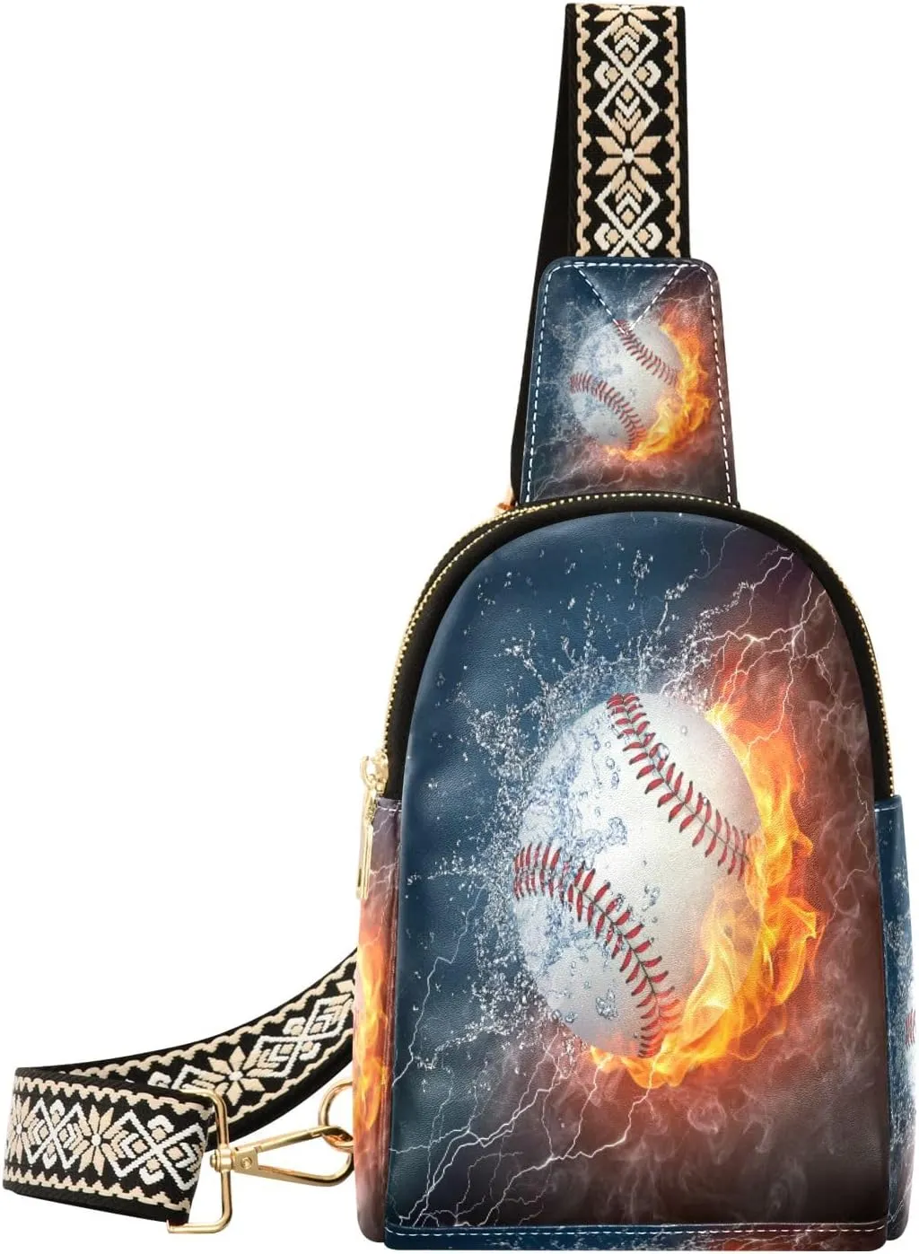 Small Sling Bag Waist Packs Leather Crossbody Packs Chest Bag Fire Baseball for Women Travel Belt Purse