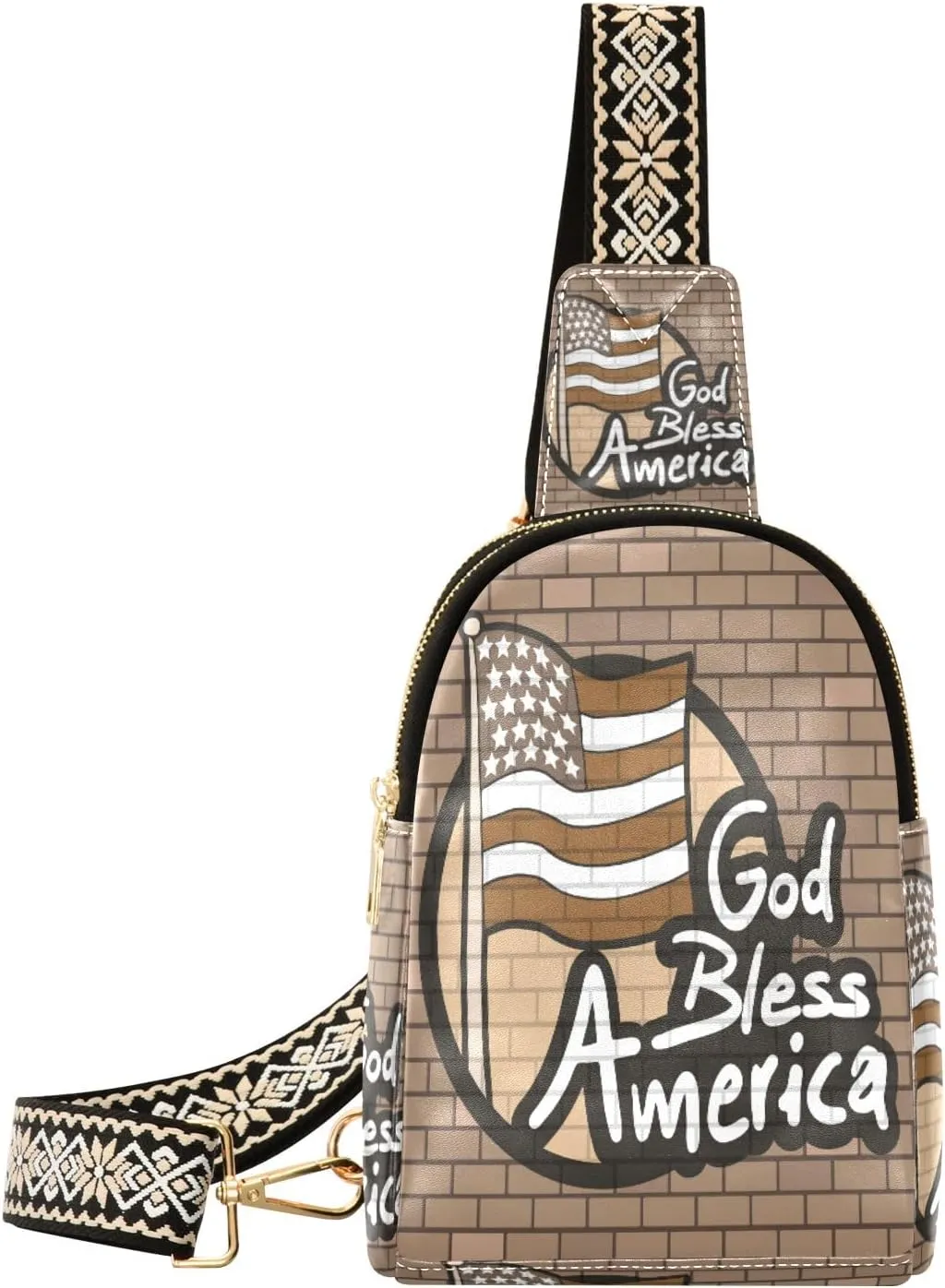 Small Sling Bag Waist Packs Leather Crossbody Packs Chest Bag God Bless American Flag Painting on The Wall for Women Travel Belt Purse