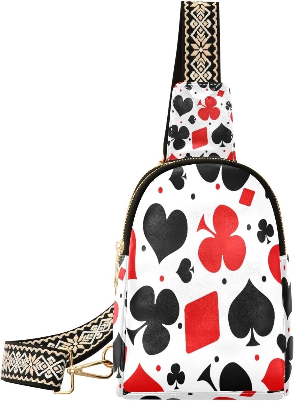 Small Sling Bag Waist Packs Leather Crossbody Packs Chest Bag Playing Card Pattern for Women Travel Belt Purse