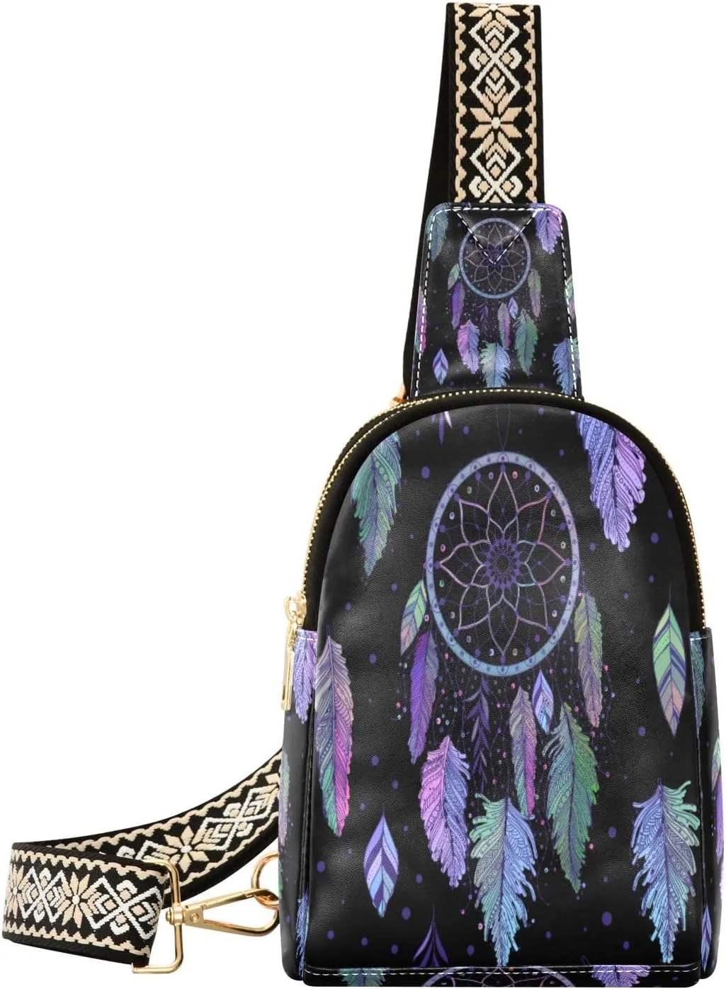 Small Sling Bag Waist Packs Leather Crossbody Packs Chest Bag Purple Dreamcatcher for Women Travel Belt Purse