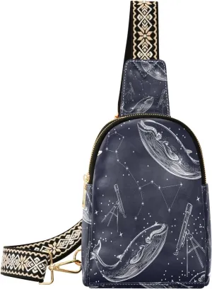 Small Sling Bag Waist Packs Leather Crossbody Packs Chest Bag Starry Sky Shark for Women Travel Belt Purse