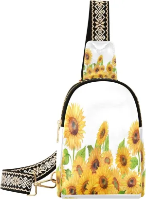 Small Sling Bag Waist Packs Leather Crossbody Packs Chest Bag Sunflower Flower Yellow for Women Travel Belt Purse