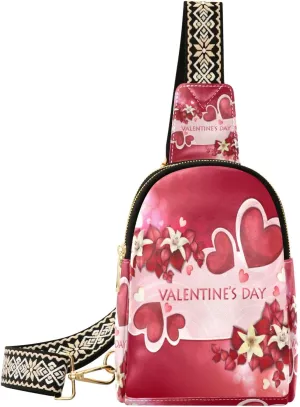 Small Sling Bag Waist Packs Leather Crossbody Packs Chest Bag Valentine's Day Beautiful Flowers for Women Travel Belt Purse