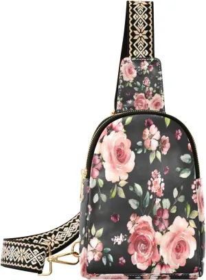 Small Sling Bag Waist Packs Leather Crossbody Packs Chest Bag Watercolor Flower for Women Travel Belt Purse