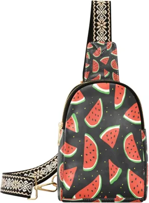 Small Sling Bag Waist Packs Leather Crossbody Packs Chest Bag Watermelon Pieces for Women Travel Belt Purse