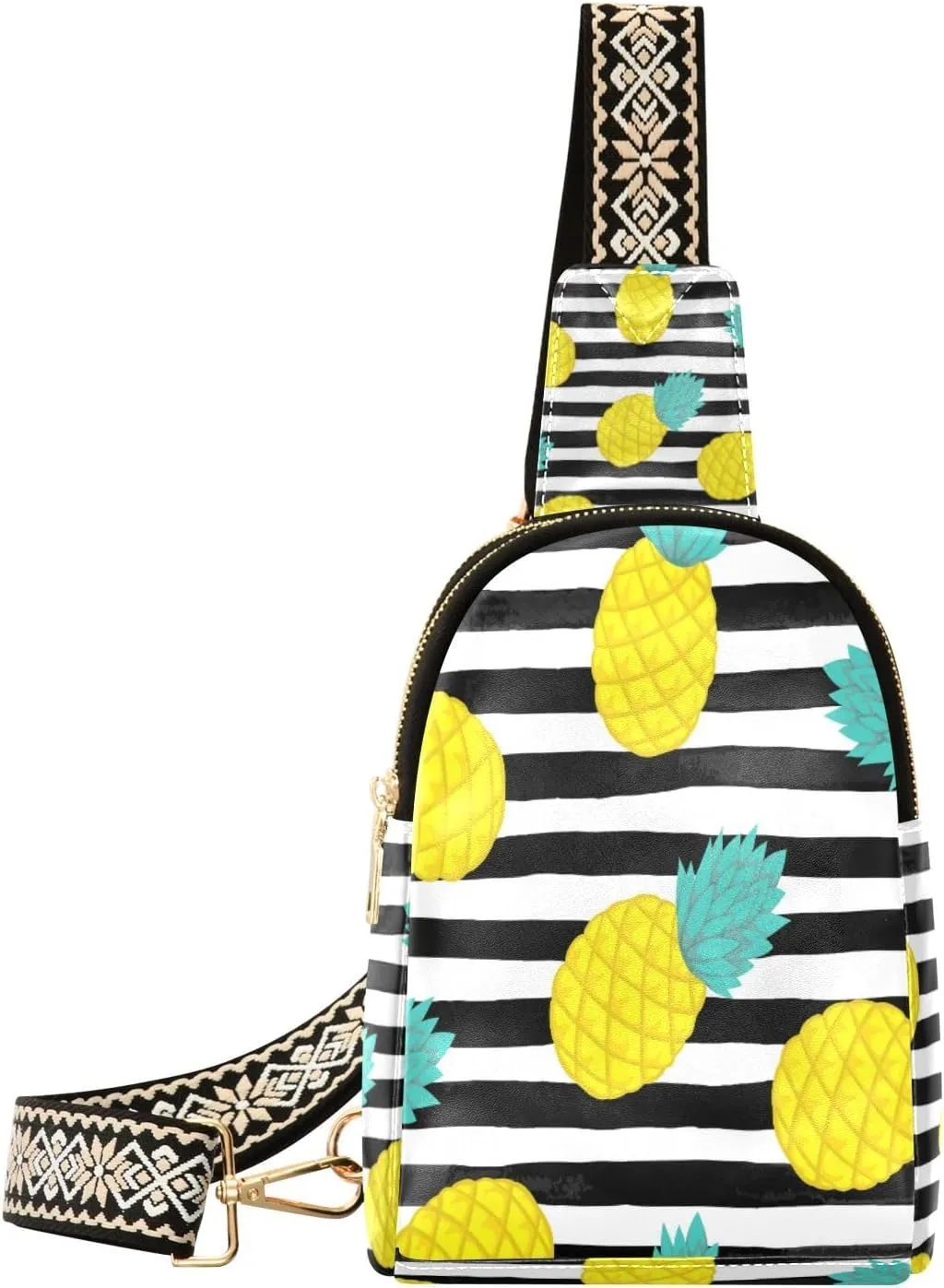 Small Sling Bag Waist Packs Leather Crossbody Packs Chest Bag White Black Stripe Yellow Pineapple for Women Travel Belt Purse