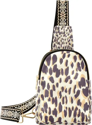 Small Sling Bag Waist Packs Leather Crossbody Packs Chest Bag Yellow Leopard Cheetah Print for Women Travel Belt Purse