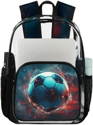 Soccer Heavy Duty Clear Backpack 3D Soccer Large See Through Backpacks PVC Transparent Backpack Clear Bag for Women Men Security Stadium Work Travel Events Concert