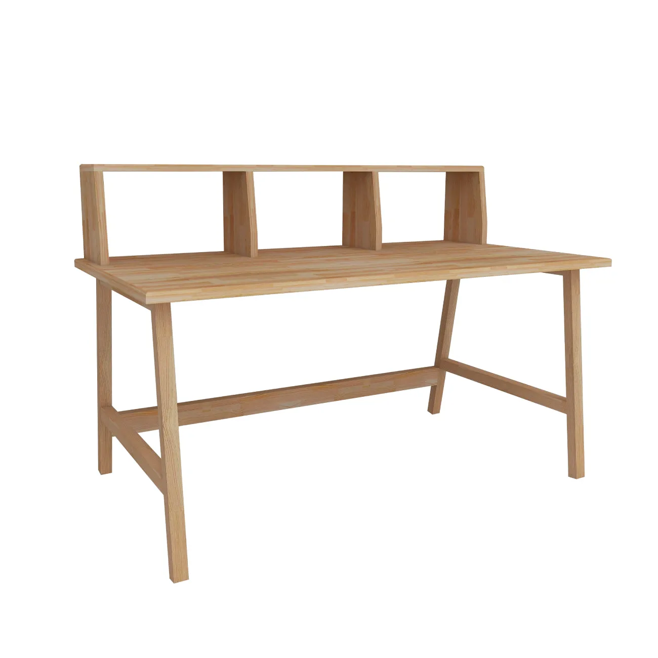 Solid Pine Wood Handmade Computer Desk with Front Bar Shelf Lumi
