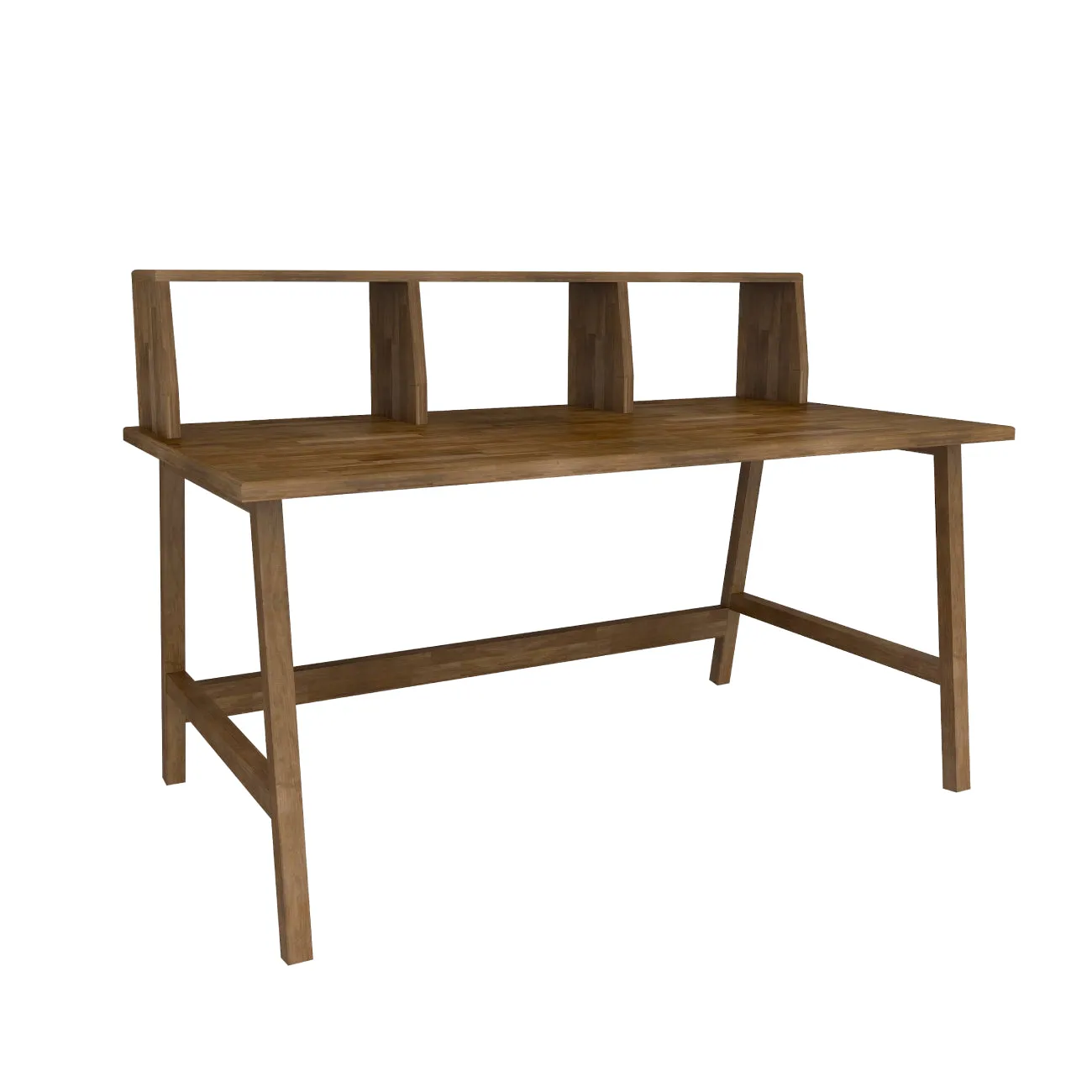 Solid Pine Wood Handmade Computer Desk with Front Bar Shelf Lumi