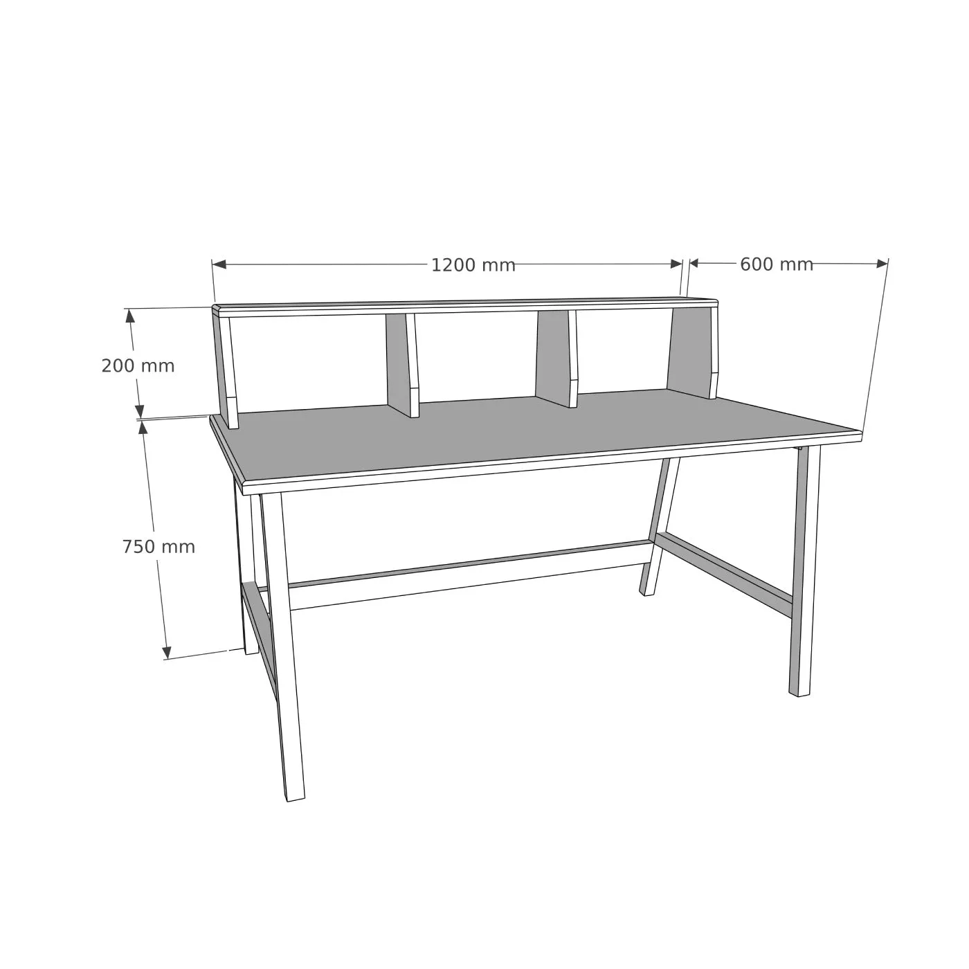 Solid Pine Wood Handmade Computer Desk with Front Bar Shelf Lumi