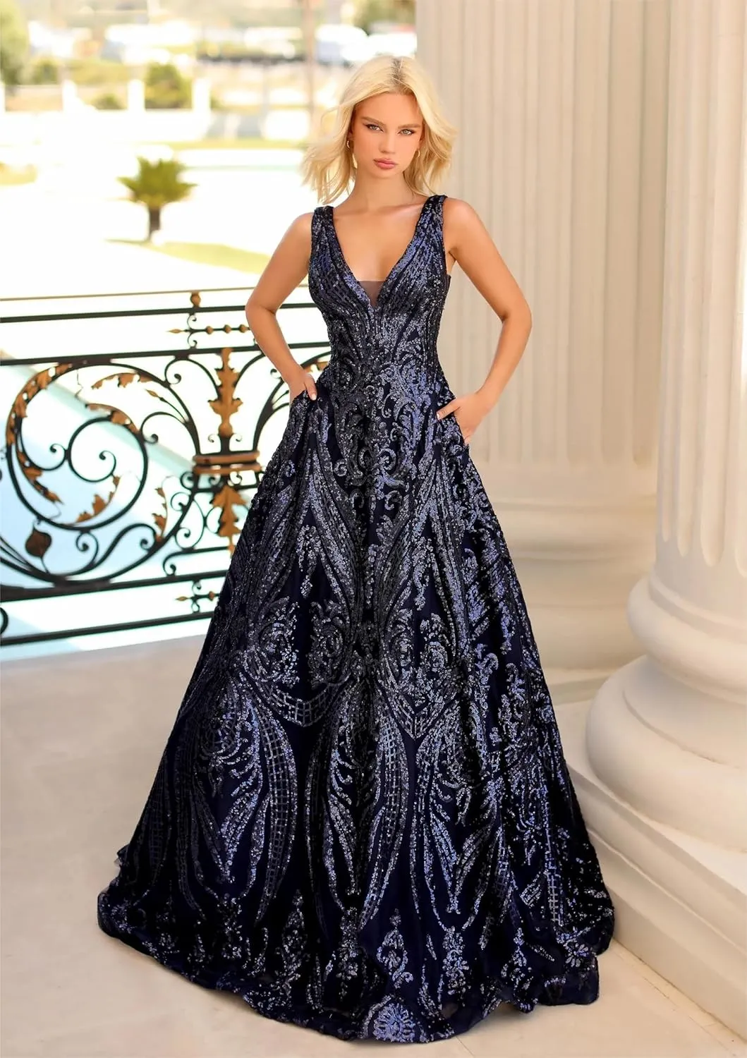 Sparkly Sequin Prom Dresses for Women V Neck A Line Evening Formal Gown 2025