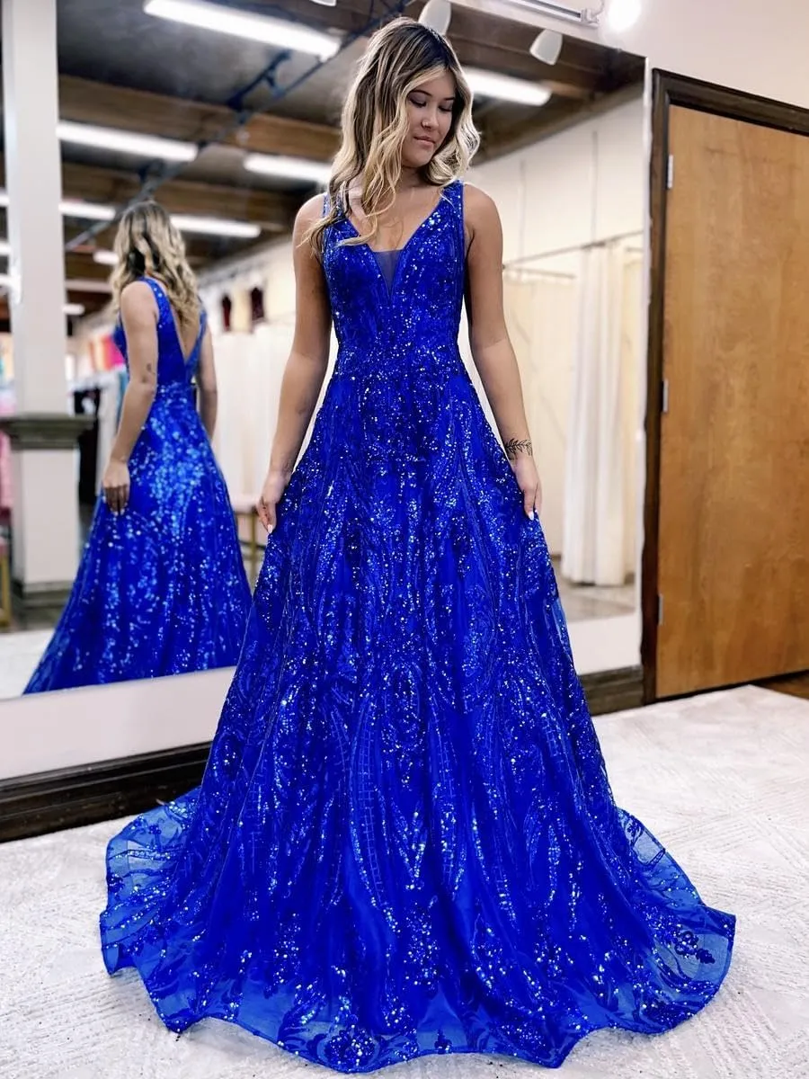 Sparkly Sequin Prom Dresses for Women V Neck A Line Evening Formal Gown 2025