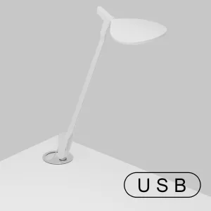 Splitty Matte White Contemporary LED Desk Lamp with Grommet Mount and USB Port