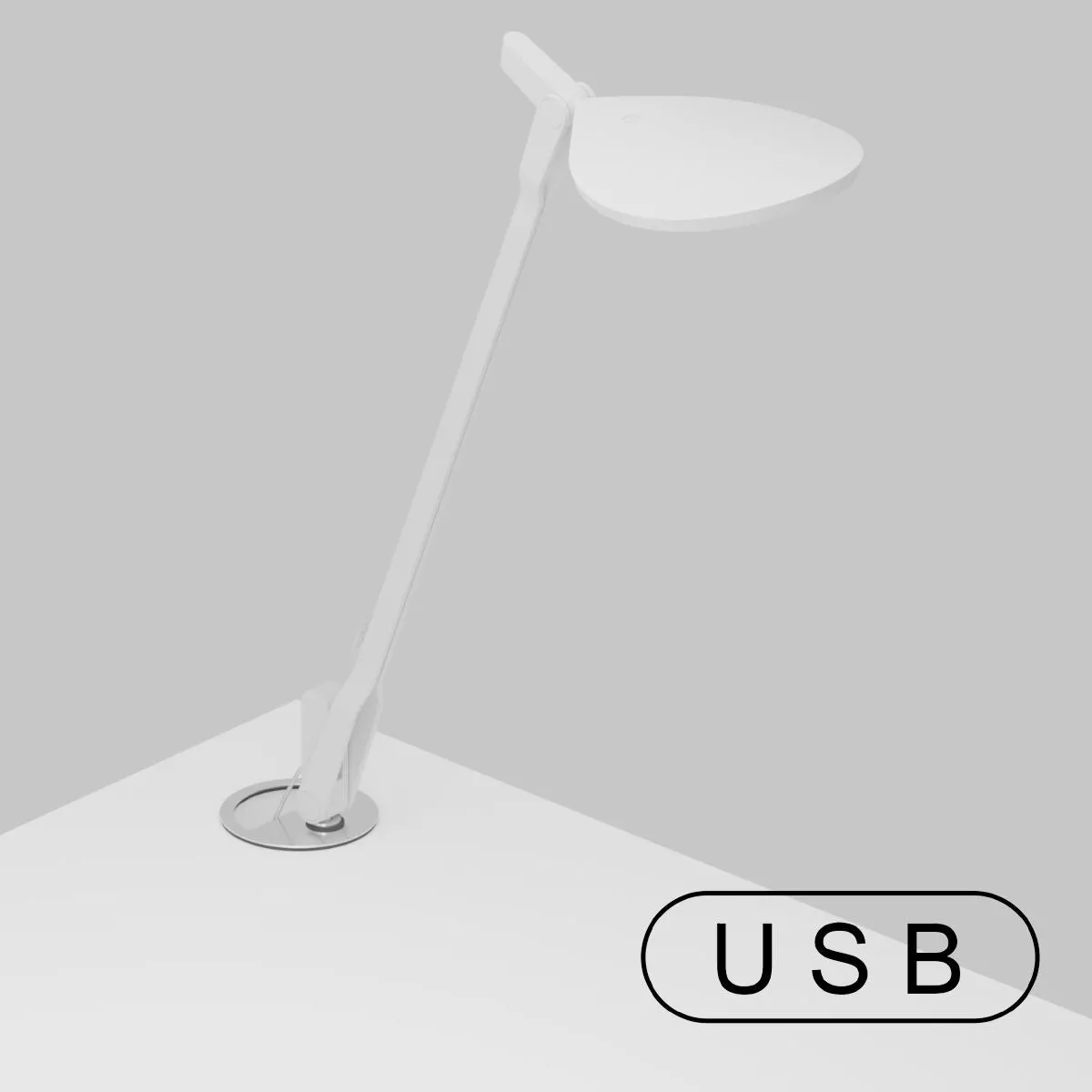 Splitty Matte White Contemporary LED Desk Lamp with Grommet Mount and USB Port