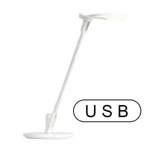 Splitty Matte White Contemporary LED Desk Lamp with Table Base and USB Port