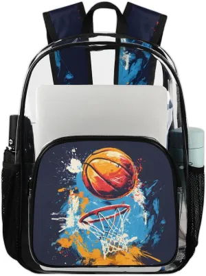Sport Basketball Heavy Duty Clear Backpack Basketball Large See Through Backpacks PVC Transparent Backpack Clear Bag for Women Men Security Stadium Work Travel Events Concert