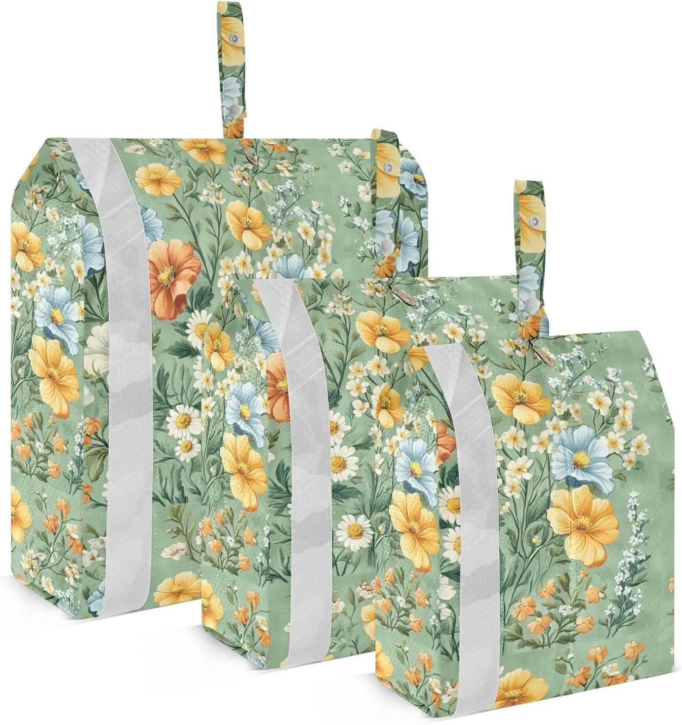 Spring Pansy Carnation Green 3 Set Packing Travel Organizer Reusable Garment Bag Closet Storage Luggage Organizer Bags Clothing Organizer