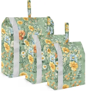Spring Pansy Carnation Green 3 Set Packing Travel Organizer Reusable Garment Bag Closet Storage Luggage Organizer Bags Clothing Organizer