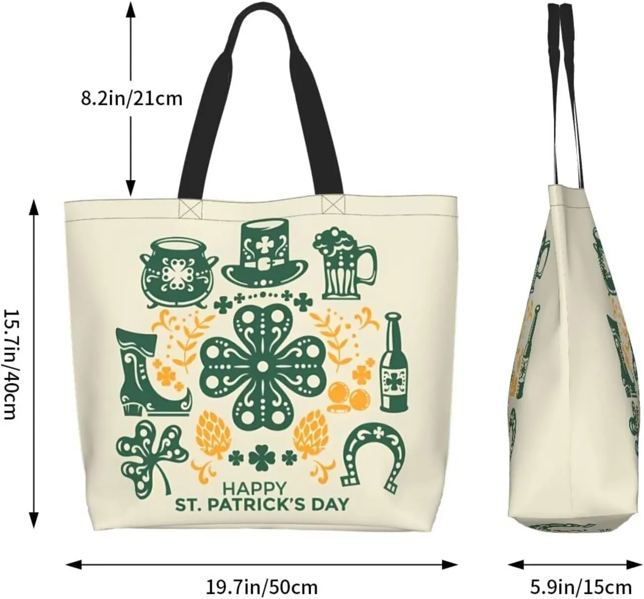 St.Patrick's Day Tote Bag Large Interior Pocket Tote Bag Reusable Shoulder Tote Bags Travel Bags