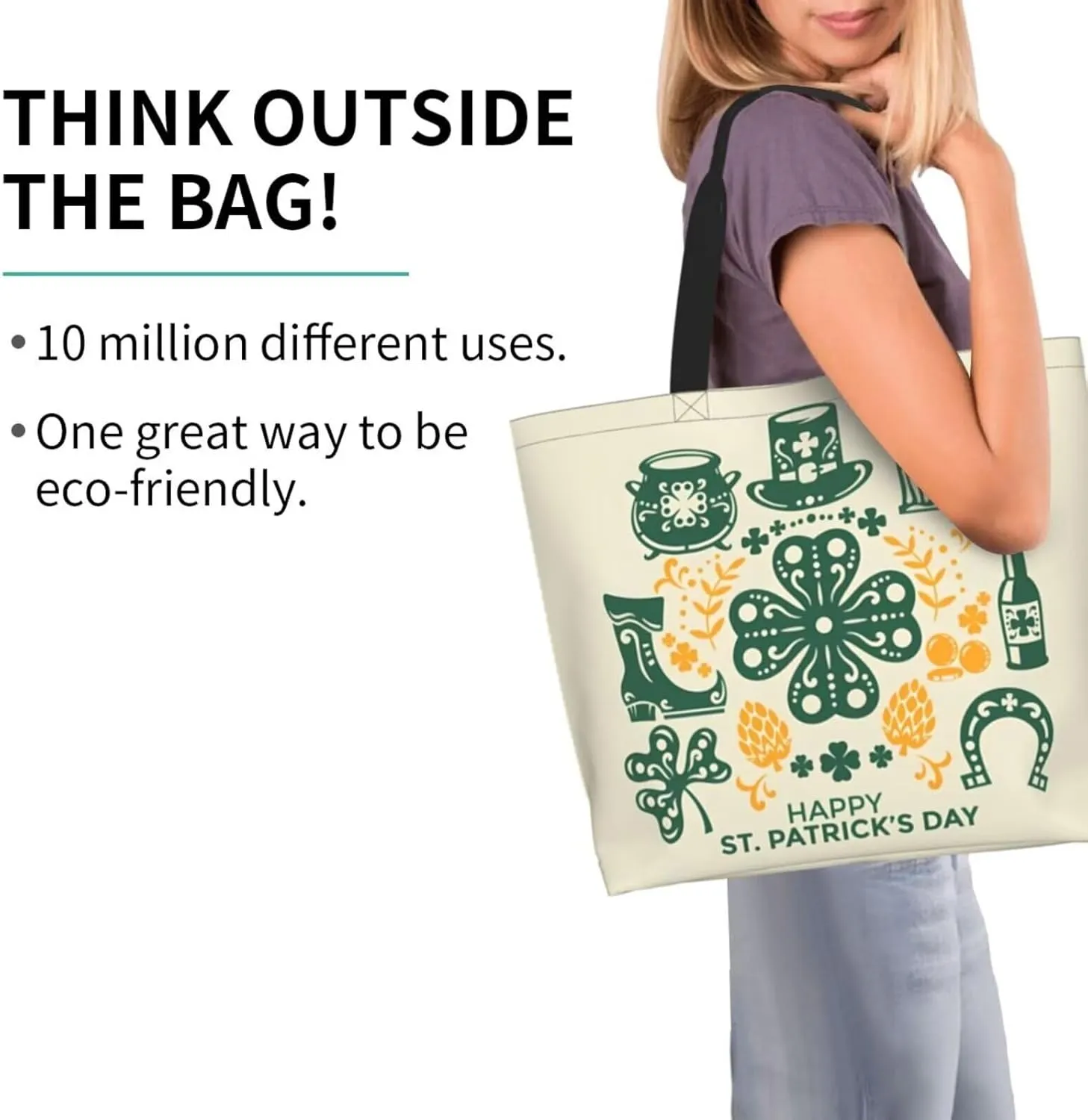 St.Patrick's Day Tote Bag Large Interior Pocket Tote Bag Reusable Shoulder Tote Bags Travel Bags
