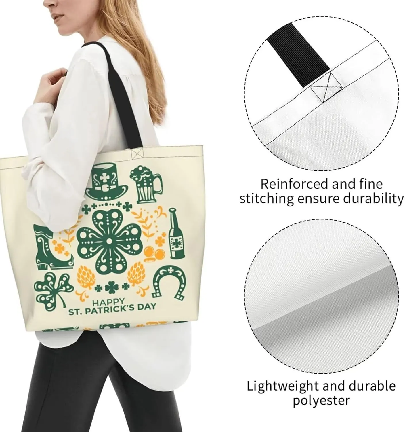 St.Patrick's Day Tote Bag Large Interior Pocket Tote Bag Reusable Shoulder Tote Bags Travel Bags