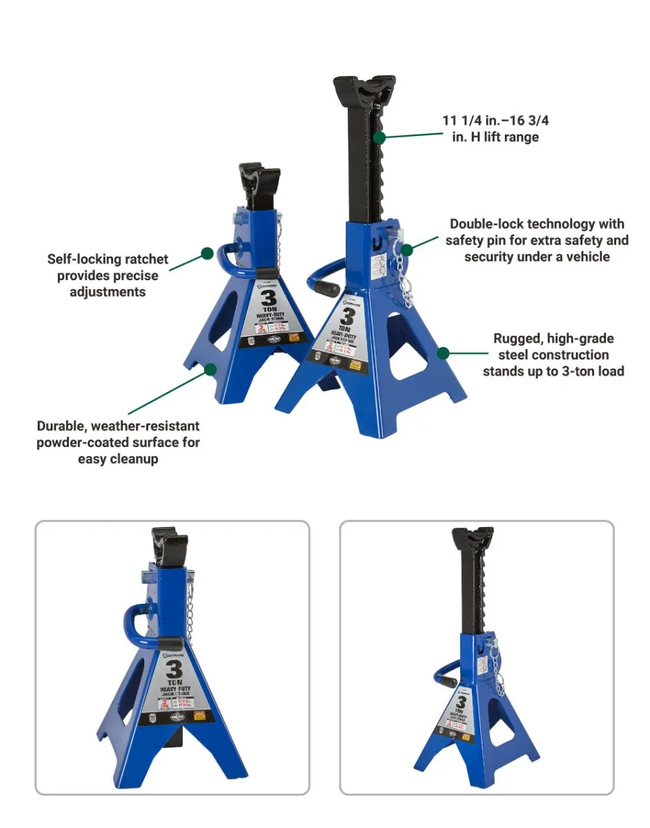 Strongway | Double Locking 3-Ton Jack Stands | 6000-Lb. Capacity | Pack of 2