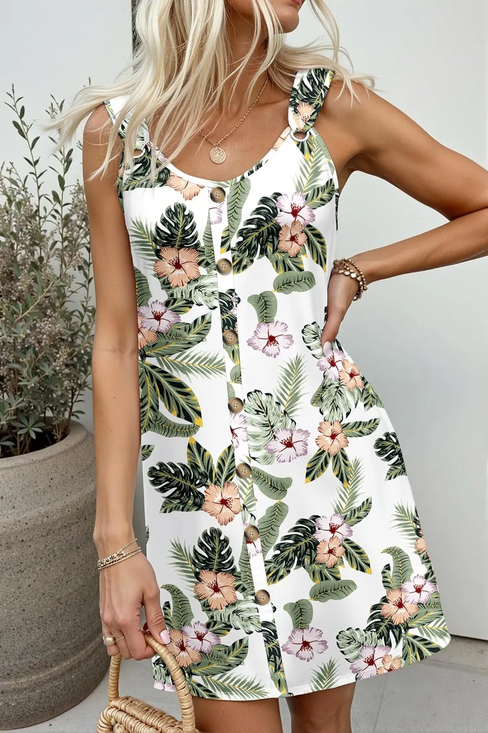 Summer Dresses for Women 2025 Sleeveless Floral Boho Swimsuit Cover Ups Casual Button Beach Vacation Tank Sundresses
