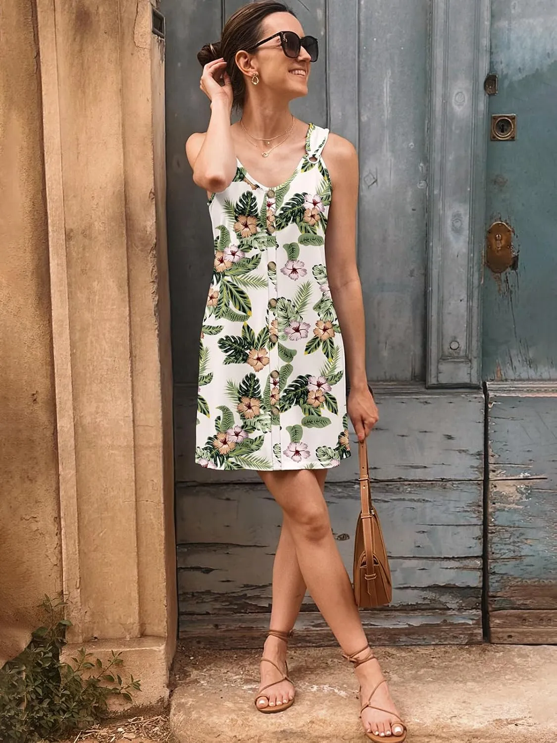 Summer Dresses for Women 2025 Sleeveless Floral Boho Swimsuit Cover Ups Casual Button Beach Vacation Tank Sundresses