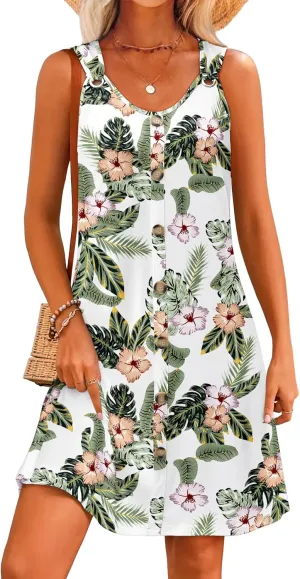 Summer Dresses for Women 2025 Sleeveless Floral Boho Swimsuit Cover Ups Casual Button Beach Vacation Tank Sundresses