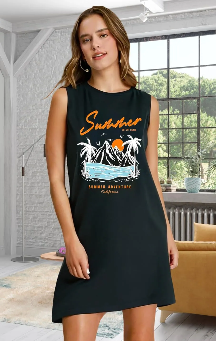 Sundress for Women Summer Beach Graphic Mini Tank Dress Sleeveless Beach Dress Short Mini Sun Dresses