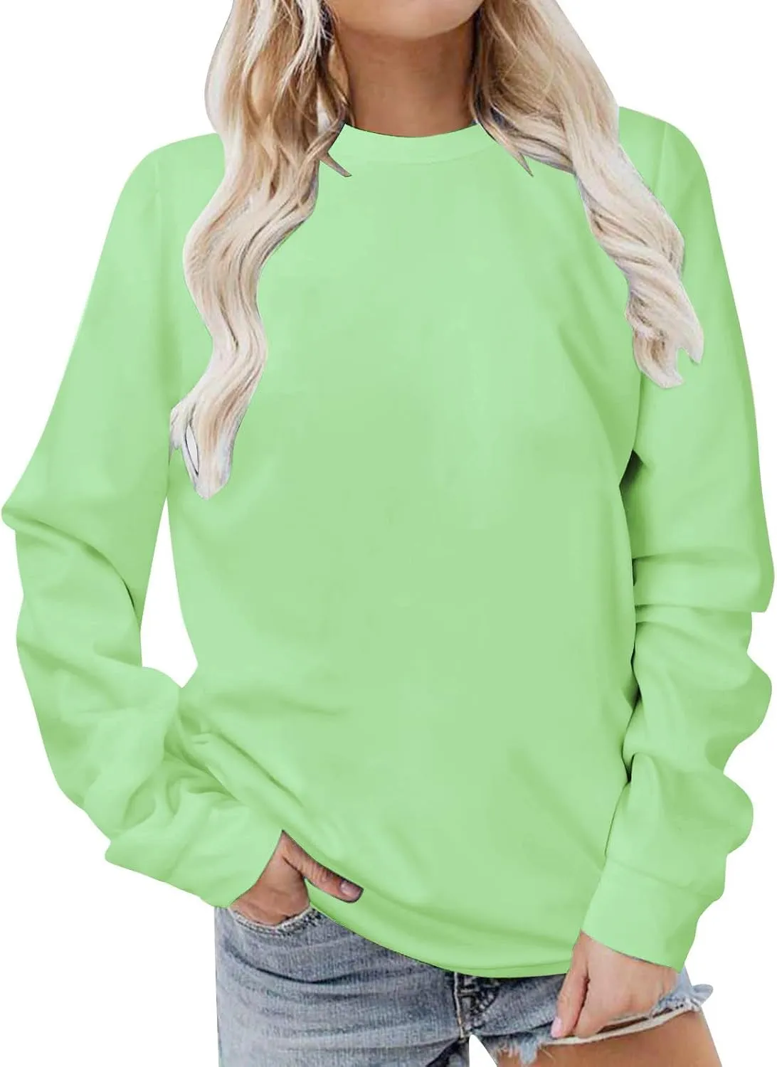 Sweatshirt for Women Long Sleeve Simple Solid Color Hoodies Sweatshirts Casual Loose Trendy Pullover