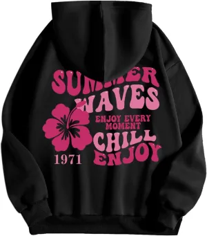 Sweatshirts For Teen Girls Long Sleeve Letter Print Casual Graphic Hoodies Drawstring Pullover Oversized Hoodies