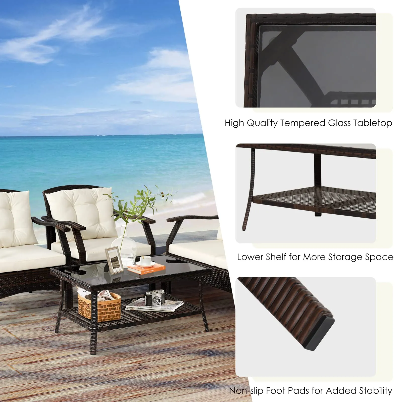 Tangkula Outdoor Rattan Furniture Set, Patiojoy Outdoor Wicker Sofa Set