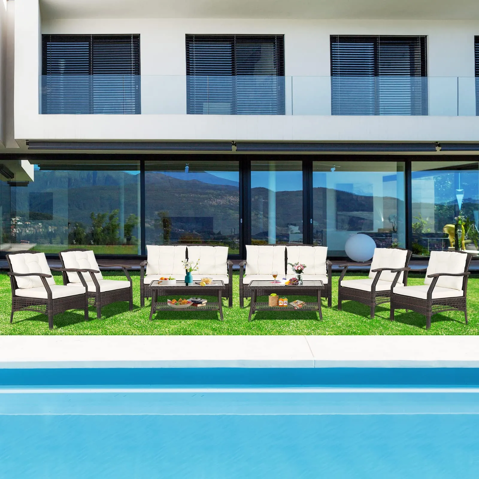 Tangkula Outdoor Rattan Furniture Set, Patiojoy Outdoor Wicker Sofa Set