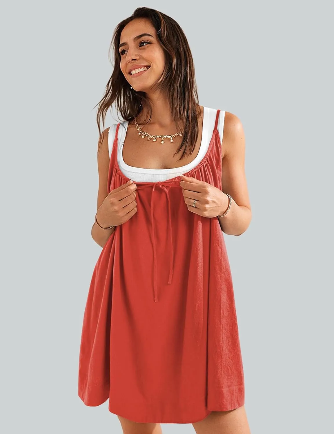 TARSE Womens Linen Mini Dress Summer Sleeveless Backless Loose Short Sundress Casual Flowy Beach Dress with Pockets