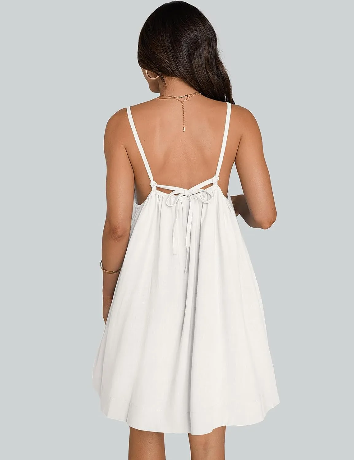 TARSE Womens Linen Mini Dress Summer Sleeveless Backless Loose Short Sundress Casual Flowy Beach Dress with Pockets