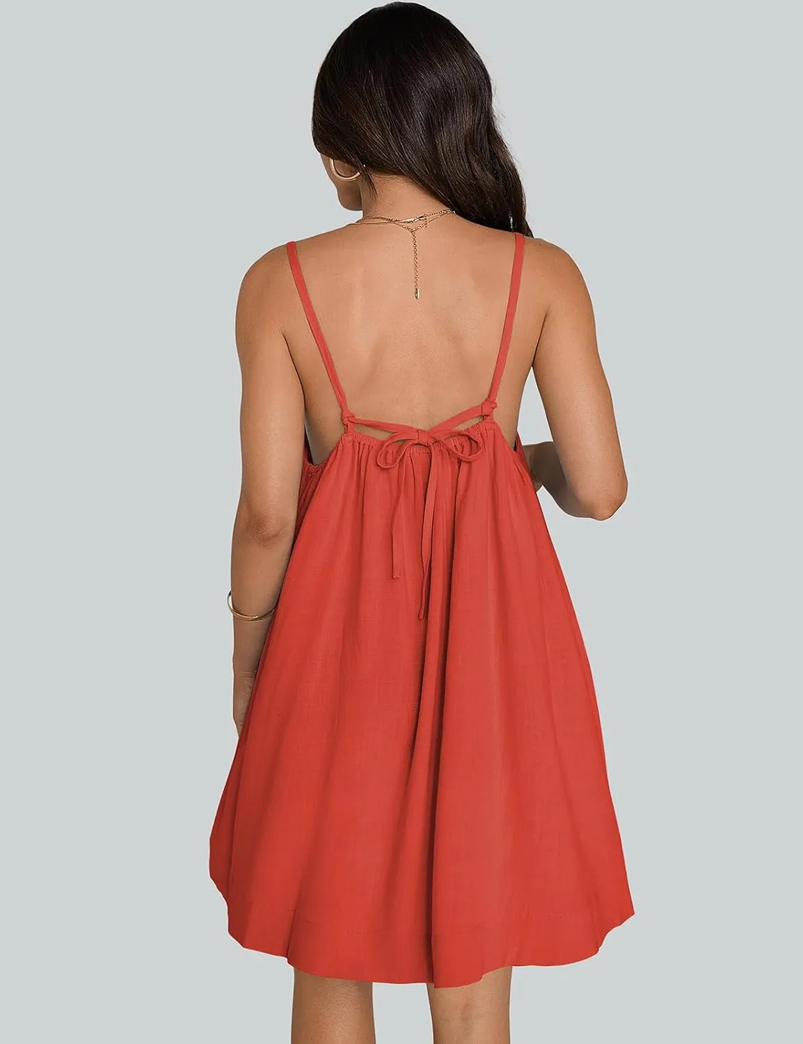 TARSE Womens Linen Mini Dress Summer Sleeveless Backless Loose Short Sundress Casual Flowy Beach Dress with Pockets