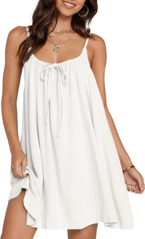 TARSE Womens Linen Mini Dress Summer Sleeveless Backless Loose Short Sundress Casual Flowy Beach Dress with Pockets